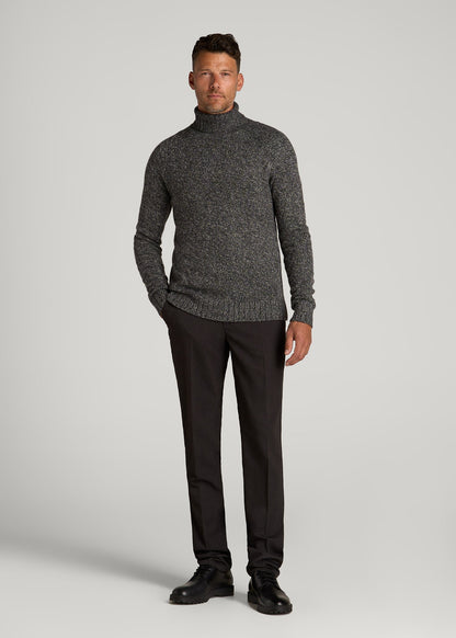 American Tall Men Wool Blend Marled Turtleneck for Tall Men in Charcoal Multi
