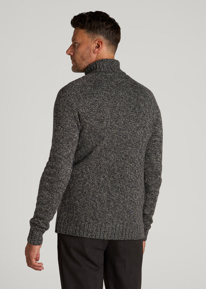 American Tall Men Wool Blend Marled Turtleneck for Tall Men in Charcoal Multi