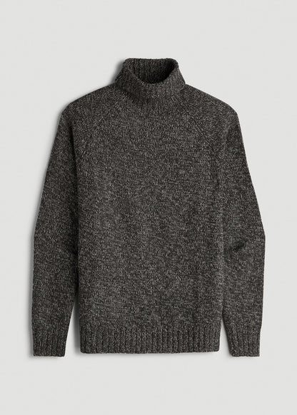 American Tall Men Wool Blend Marled Turtleneck for Tall Men in Charcoal Multi