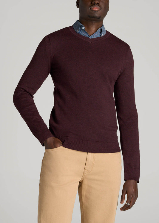 American Tall Men Everyday V-Neck Sweater for Tall Men in Burgundy Mix