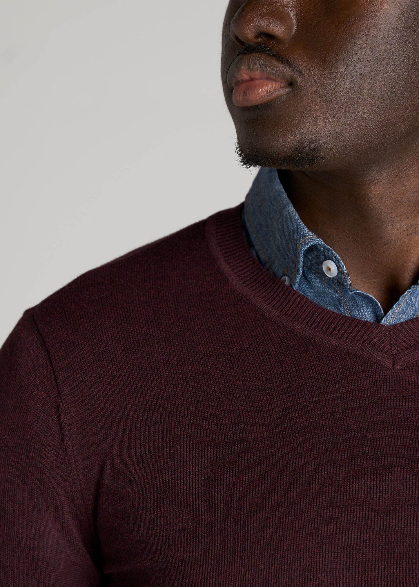 American Tall Men Everyday V-Neck Sweater for Tall Men in Burgundy Mix