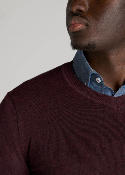 American Tall Men Everyday V-Neck Sweater for Tall Men in Burgundy Mix