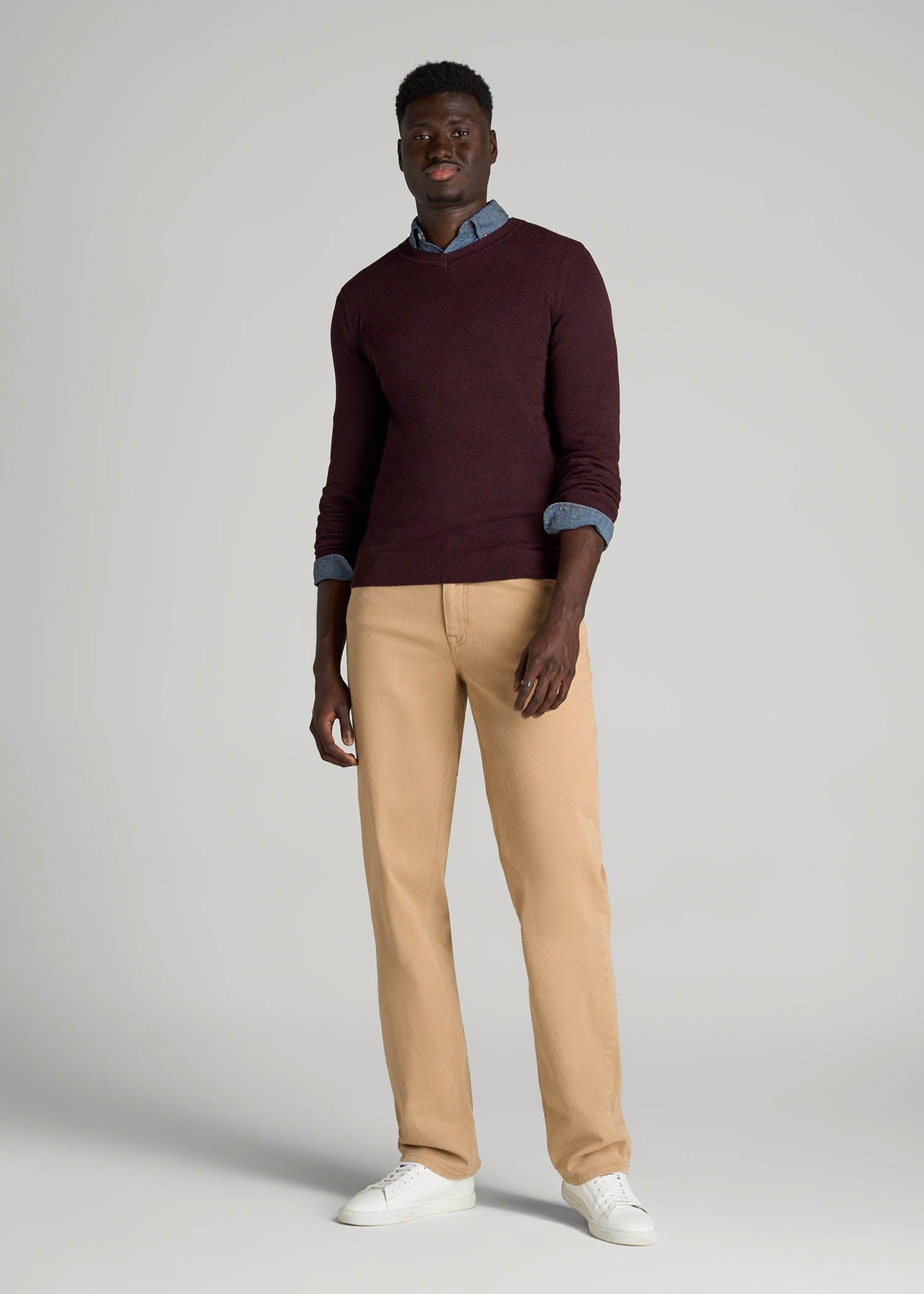 American Tall Men Everyday V-Neck Sweater for Tall Men in Burgundy Mix
