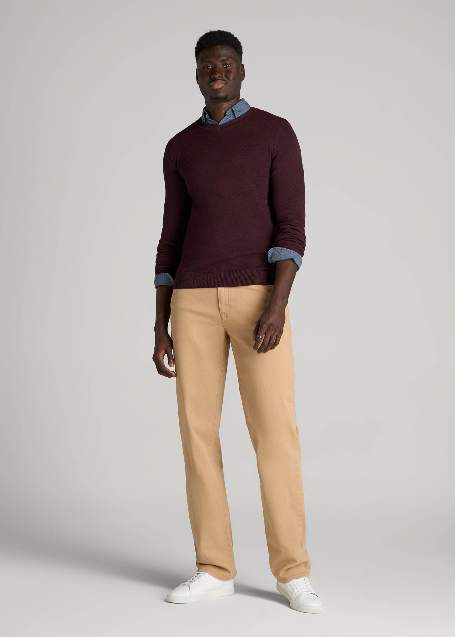 American Tall Men Everyday V-Neck Sweater for Tall Men in Burgundy Mix