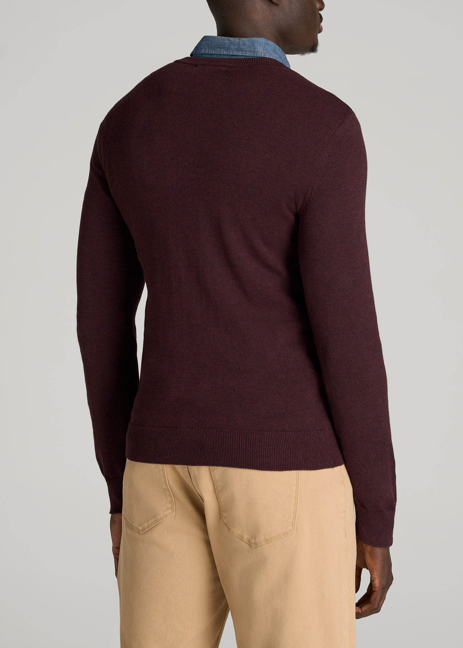American Tall Men Everyday V-Neck Sweater for Tall Men in Burgundy Mix