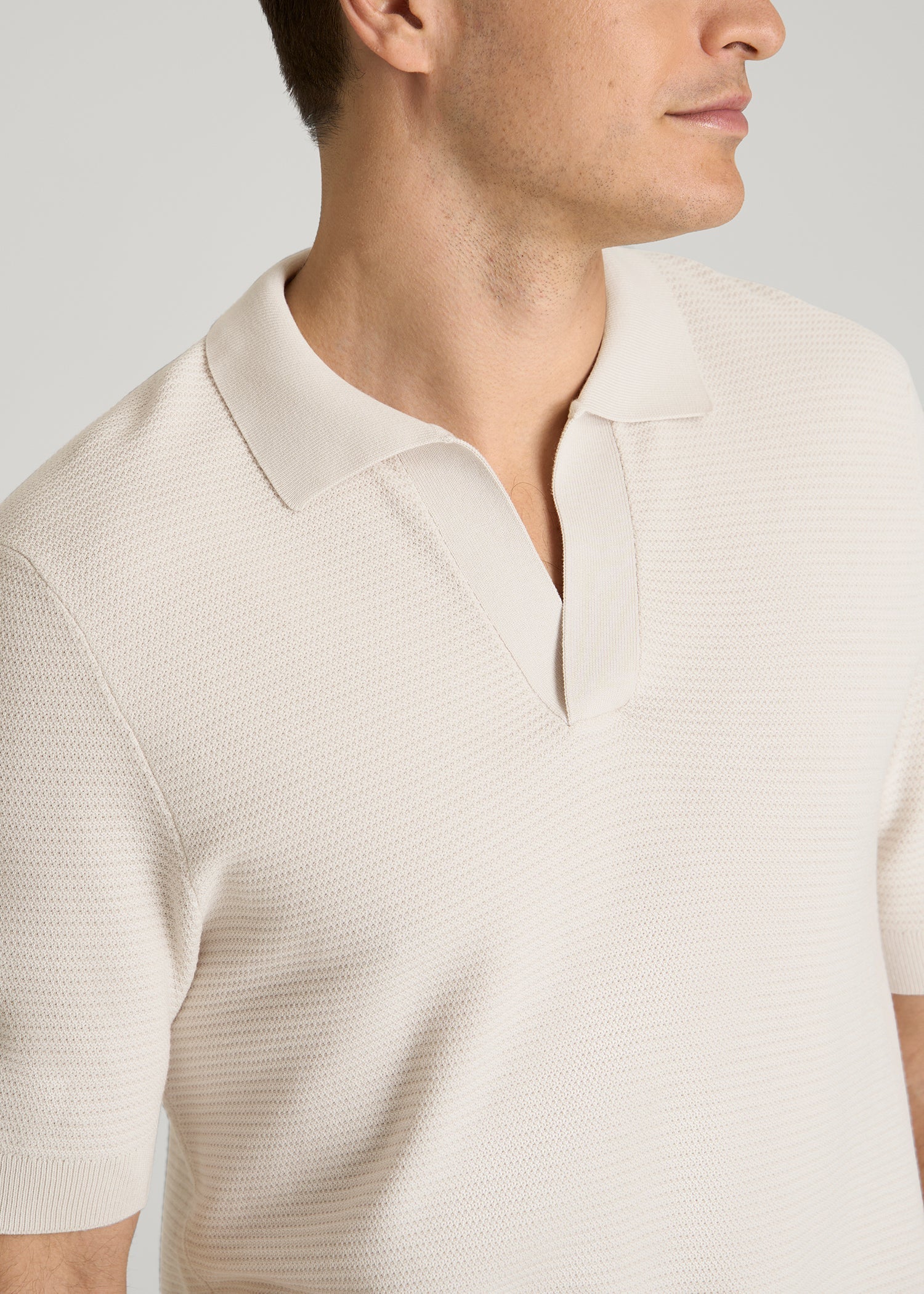 American Tall Men Braided Knit Sweater Polo for Tall Men in White Sand