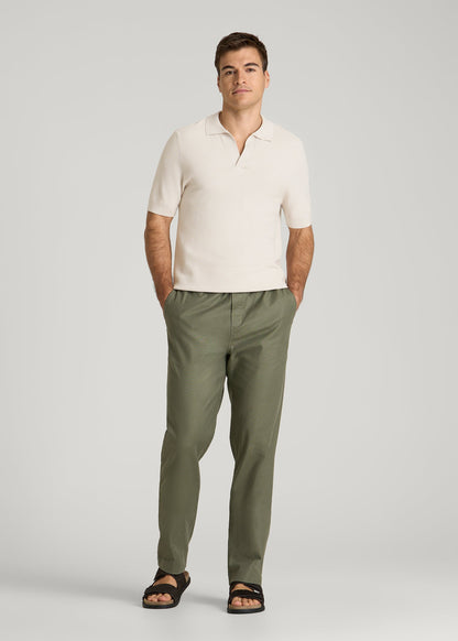 American Tall Men Braided Knit Sweater Polo for Tall Men in White Sand