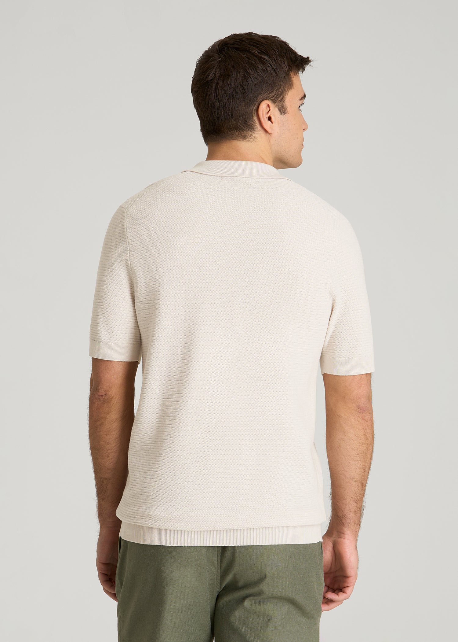 American Tall Men Braided Knit Sweater Polo for Tall Men in White Sand