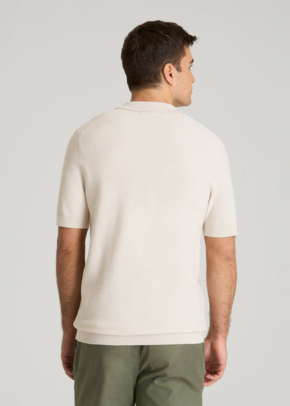 American Tall Men Braided Knit Sweater Polo for Tall Men in White Sand