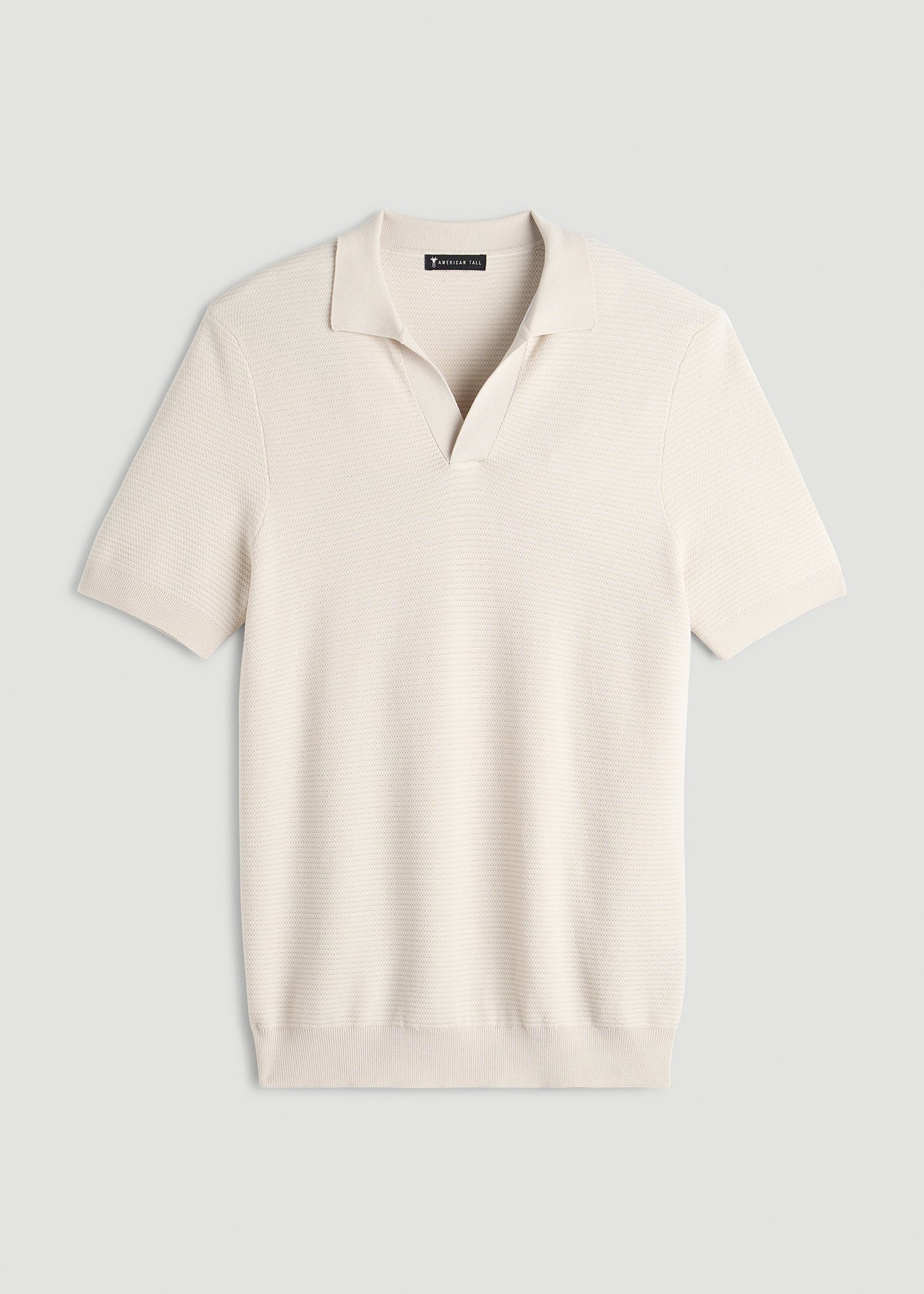American Tall Men Braided Knit Sweater Polo for Tall Men in White Sand