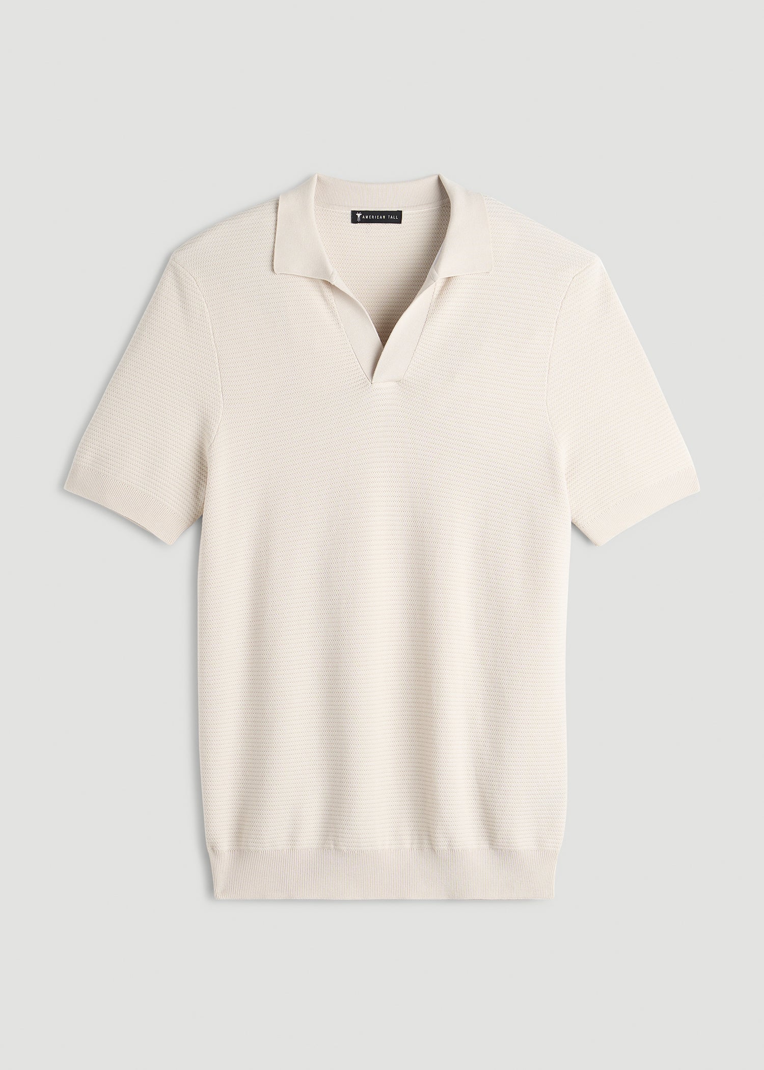 American Tall Men Braided Knit Sweater Polo for Tall Men in White Sand