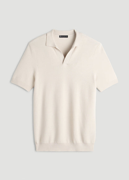 American Tall Men Braided Knit Sweater Polo for Tall Men in White Sand