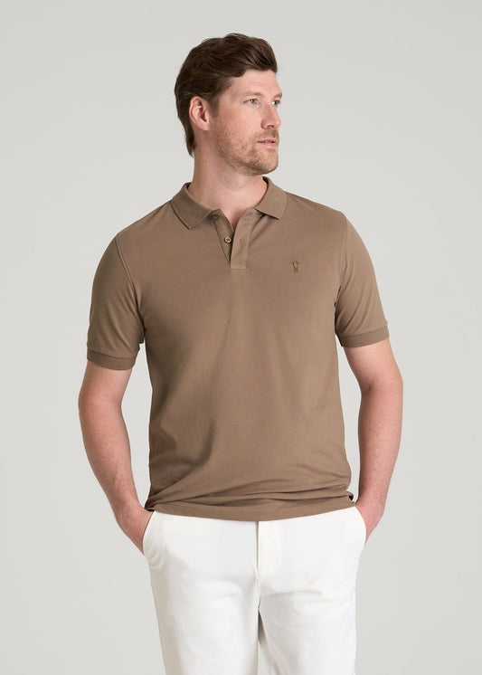 American Tall Men Classic Polo with Embroidered Logo for Tall Men in Warm Brown