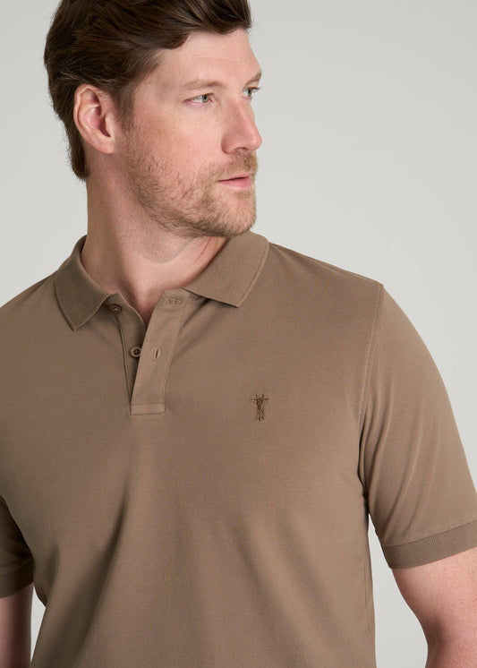 American Tall Men Classic Polo with Embroidered Logo for Tall Men in Warm Brown