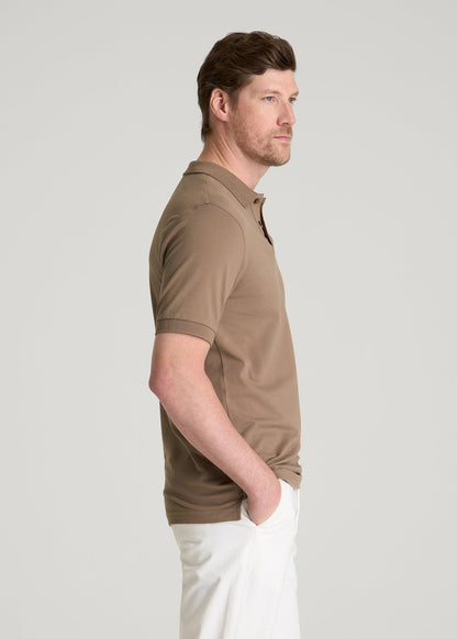 American Tall Men Classic Polo with Embroidered Logo for Tall Men in Warm Brown