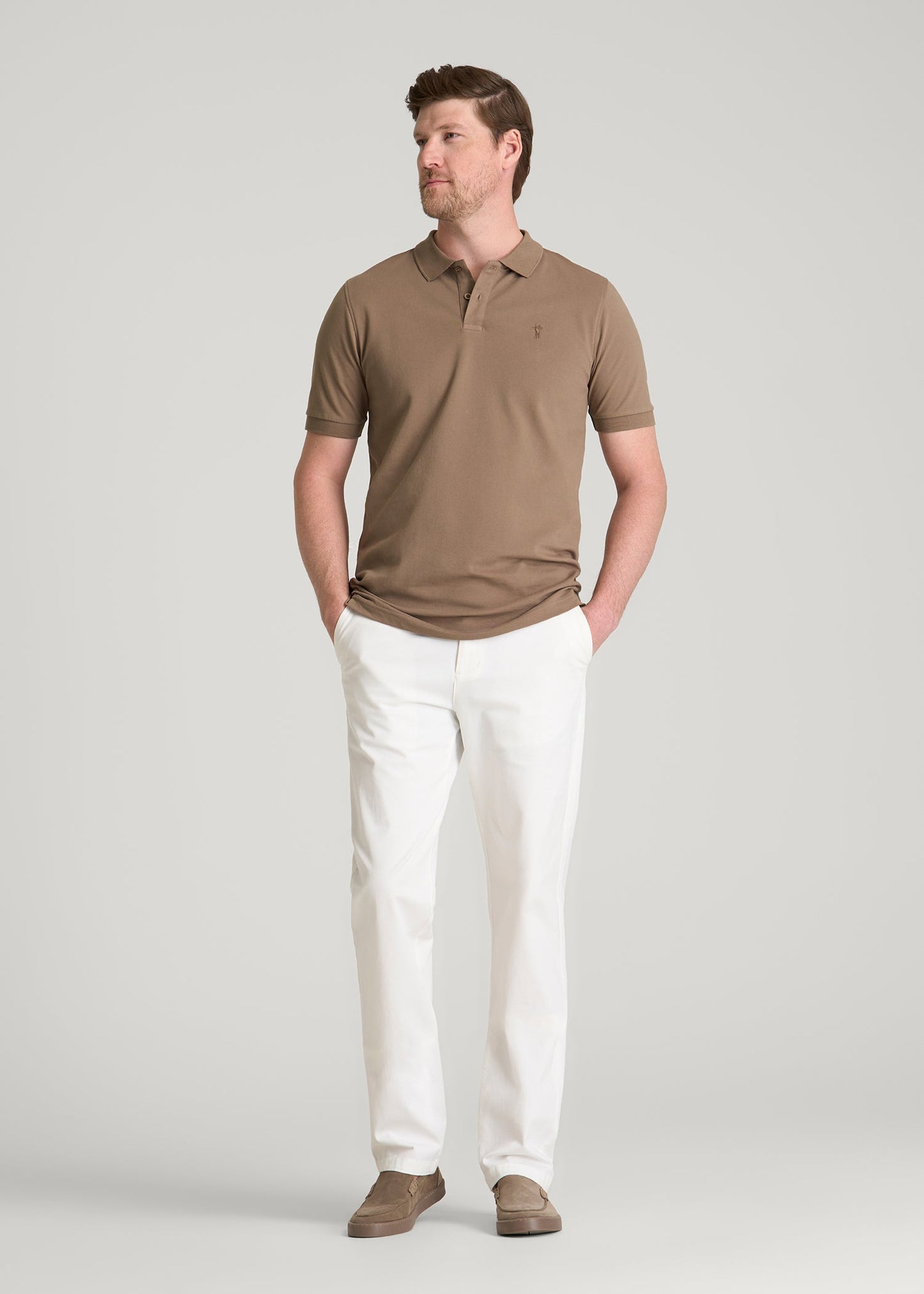 American Tall Men Classic Polo with Embroidered Logo for Tall Men in Warm Brown