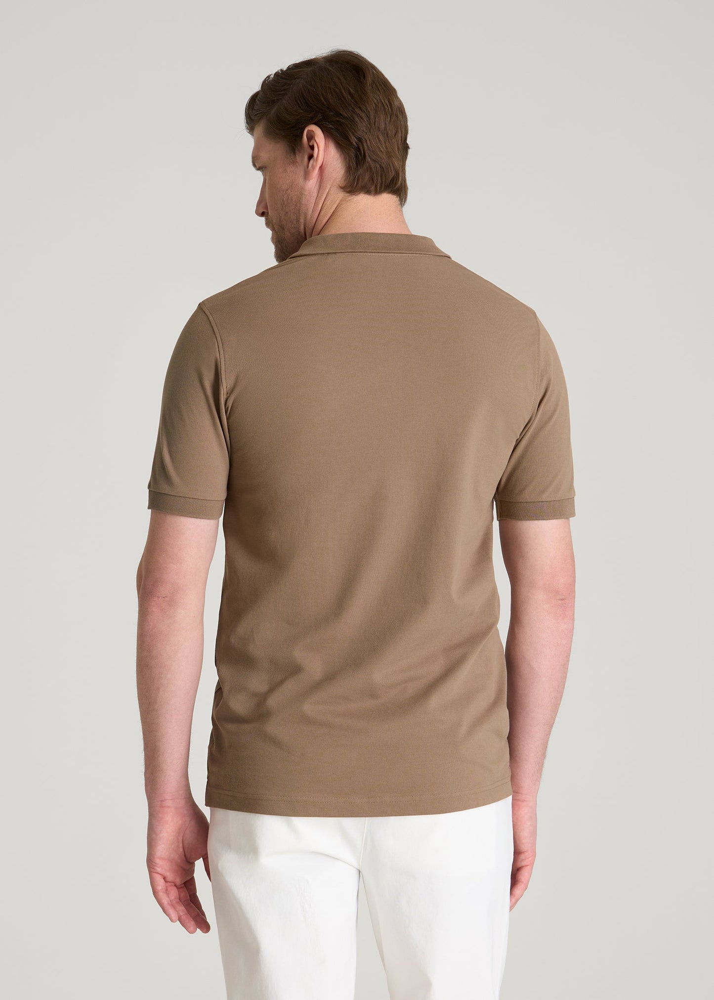American Tall Men Classic Polo with Embroidered Logo for Tall Men in Warm Brown