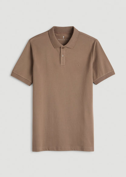 American Tall Men Classic Polo with Embroidered Logo for Tall Men in Warm Brown