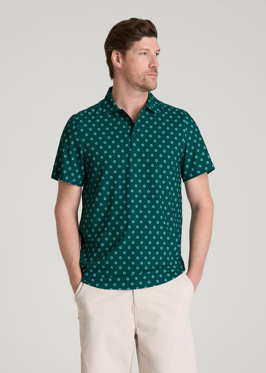 American Tall Men Coastal Perforated Polo for Tall Men in Deep Teal Floral