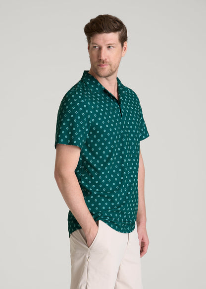 American Tall Men Coastal Perforated Polo for Tall Men in Deep Teal Floral