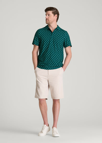 American Tall Men Coastal Perforated Polo for Tall Men in Deep Teal Floral