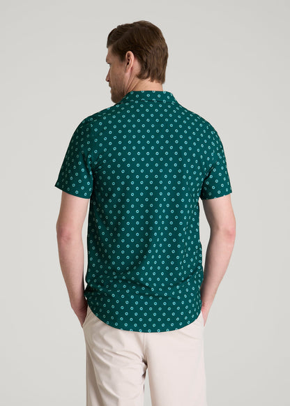 American Tall Men Coastal Perforated Polo for Tall Men in Deep Teal Floral