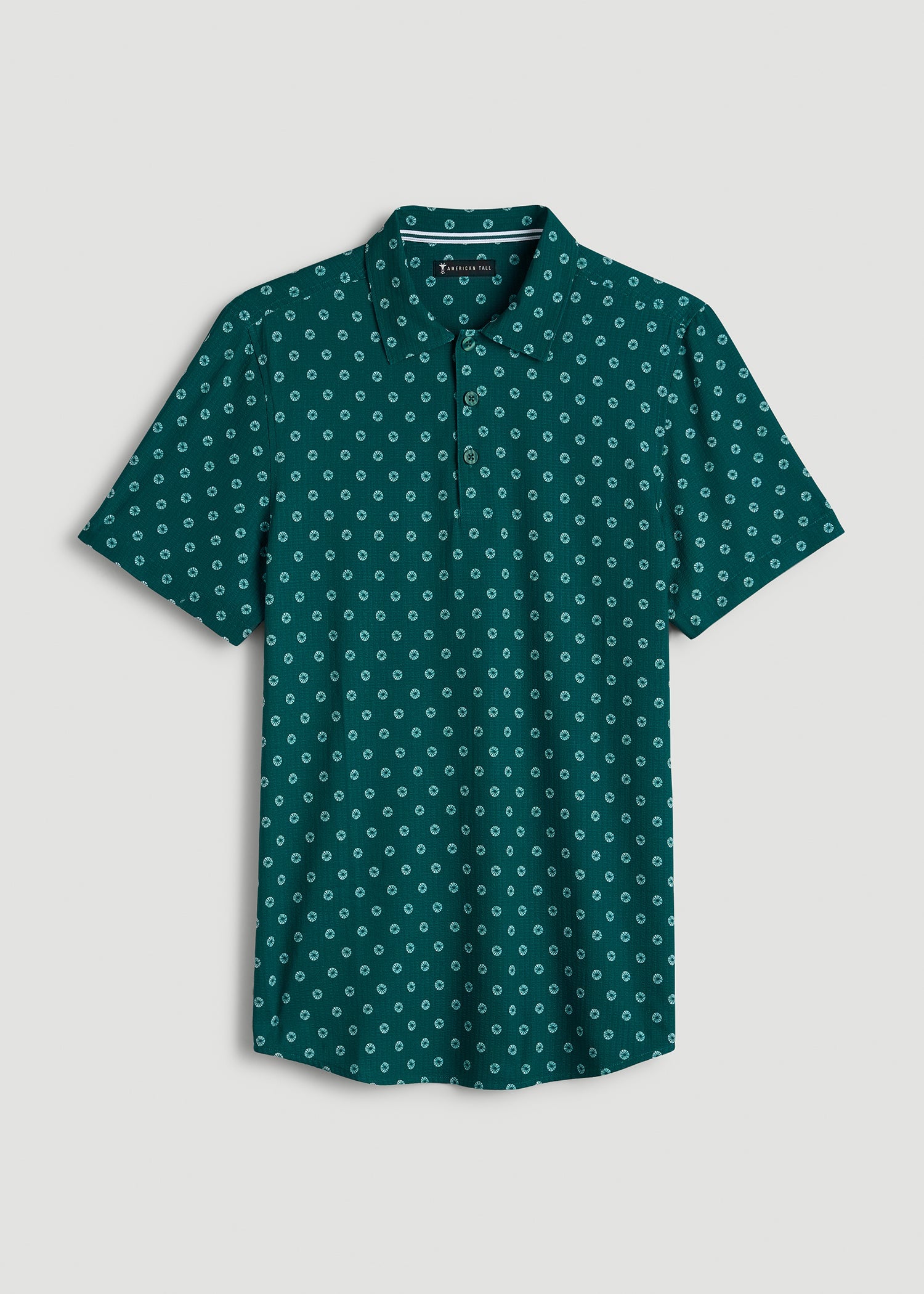 American Tall Men Coastal Perforated Polo for Tall Men in Deep Teal Floral