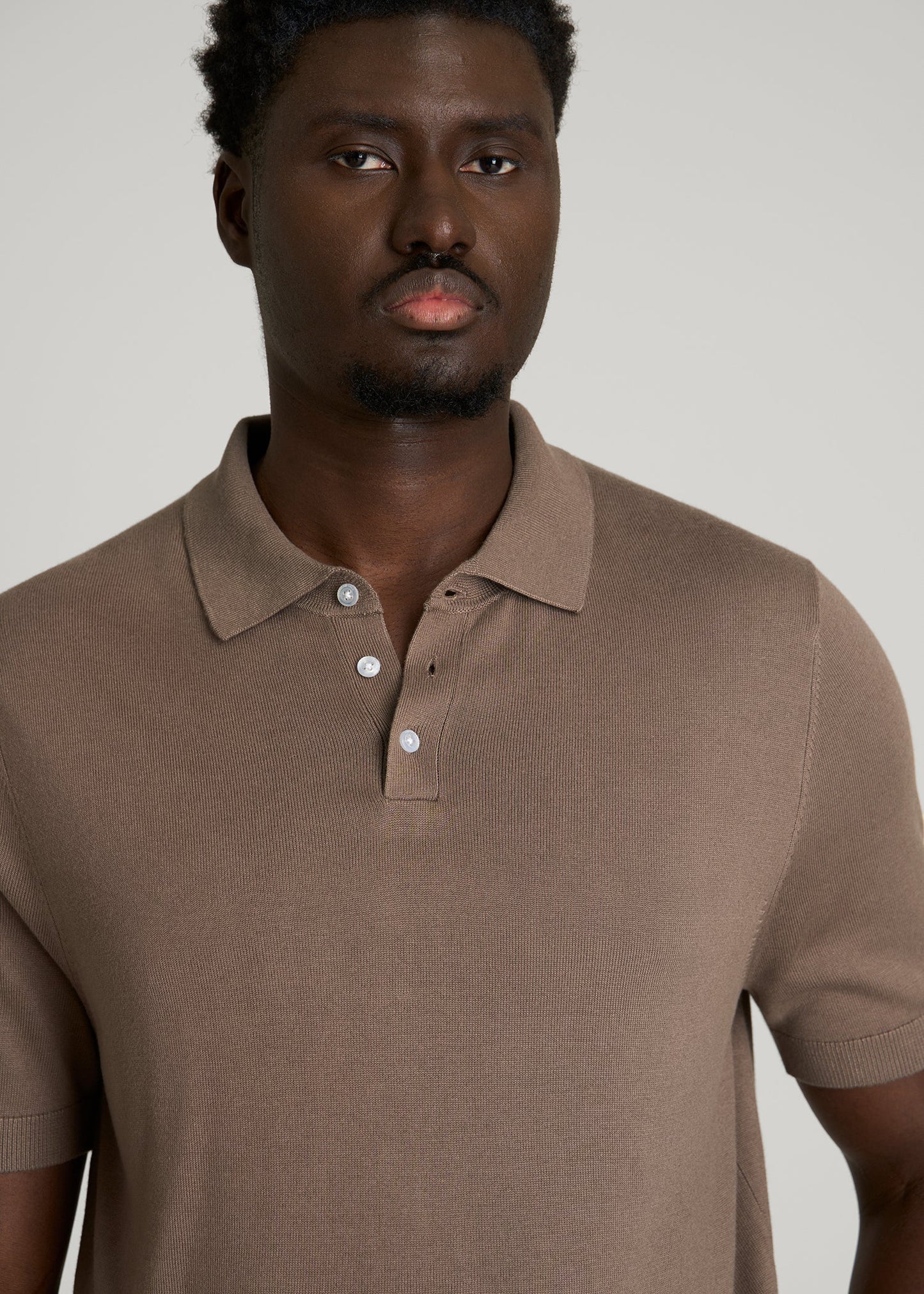 American Tall Men Linen Blend Knit Polo for Tall Men in Warm Brown