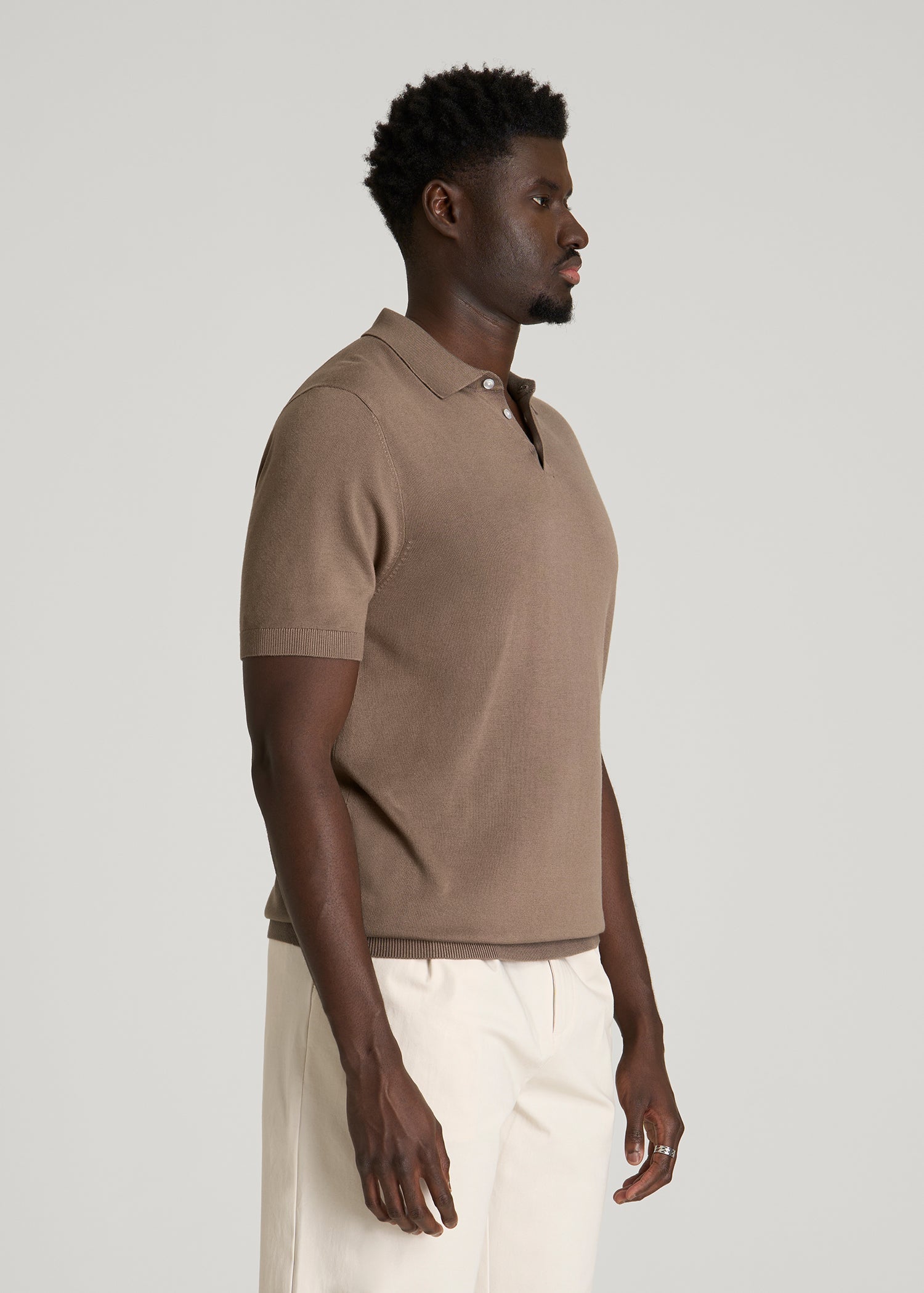 American Tall Men Linen Blend Knit Polo for Tall Men in Warm Brown