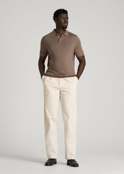 American Tall Men Linen Blend Knit Polo for Tall Men in Warm Brown