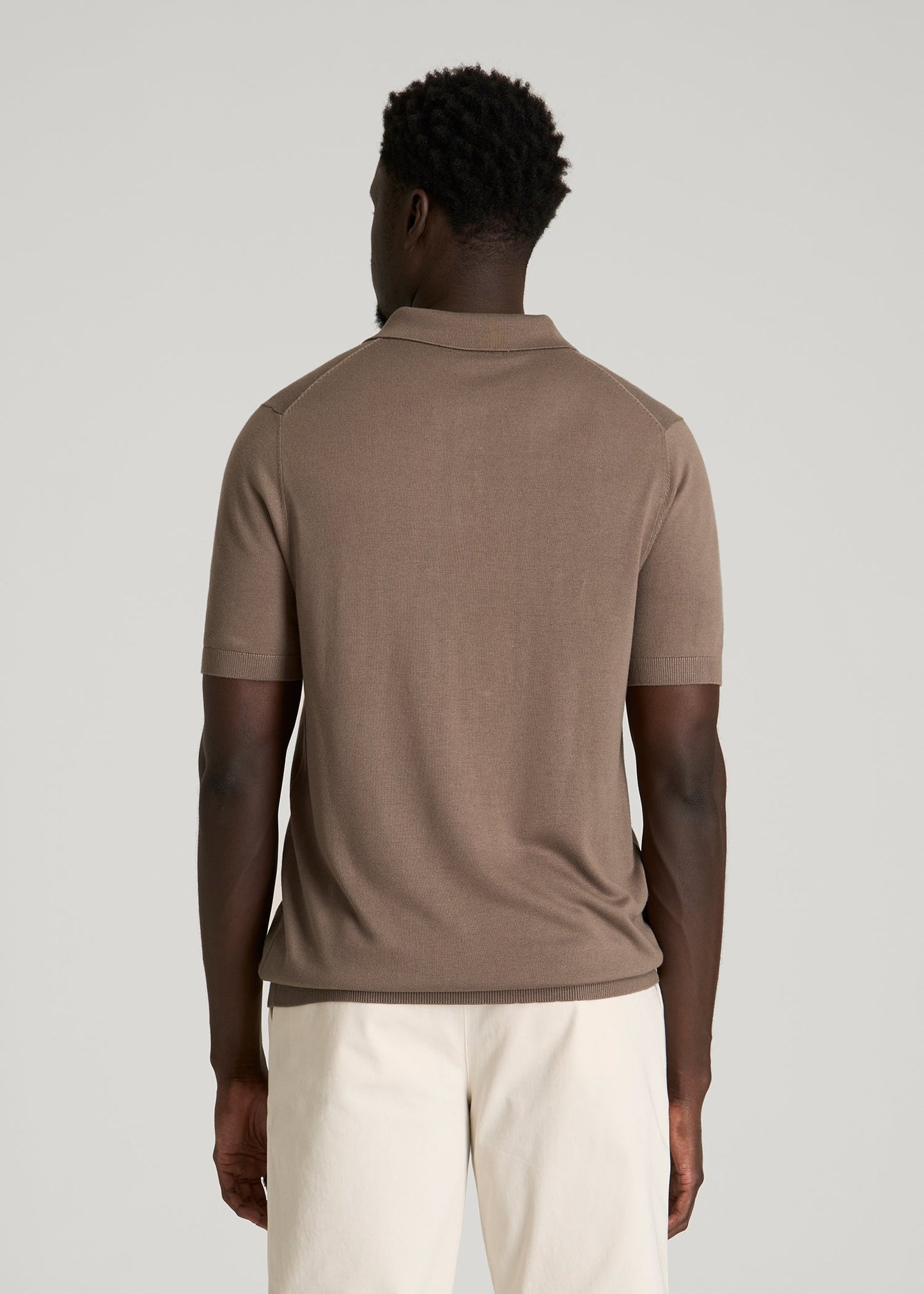 American Tall Men Linen Blend Knit Polo for Tall Men in Warm Brown