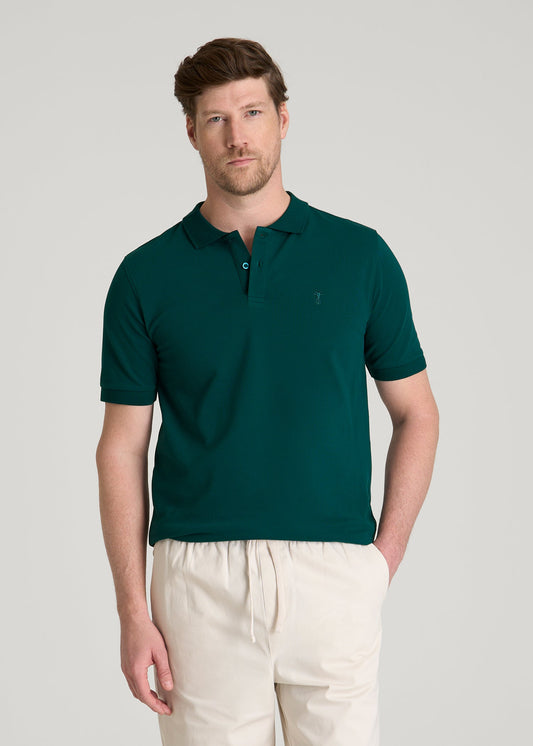 American Tall Men Classic Polo with Embroidered Logo for Tall Men in Deep Teal