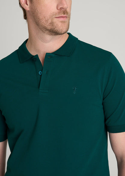 American Tall Men Classic Polo with Embroidered Logo for Tall Men in Deep Teal