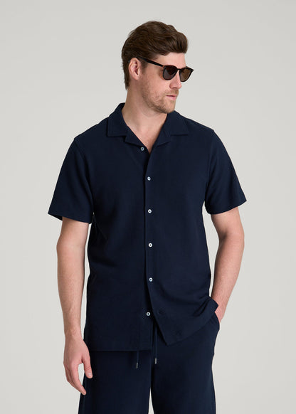 American Tall Men Terry Cotton Polo Cardigan for Tall Men in Patriot Blue
