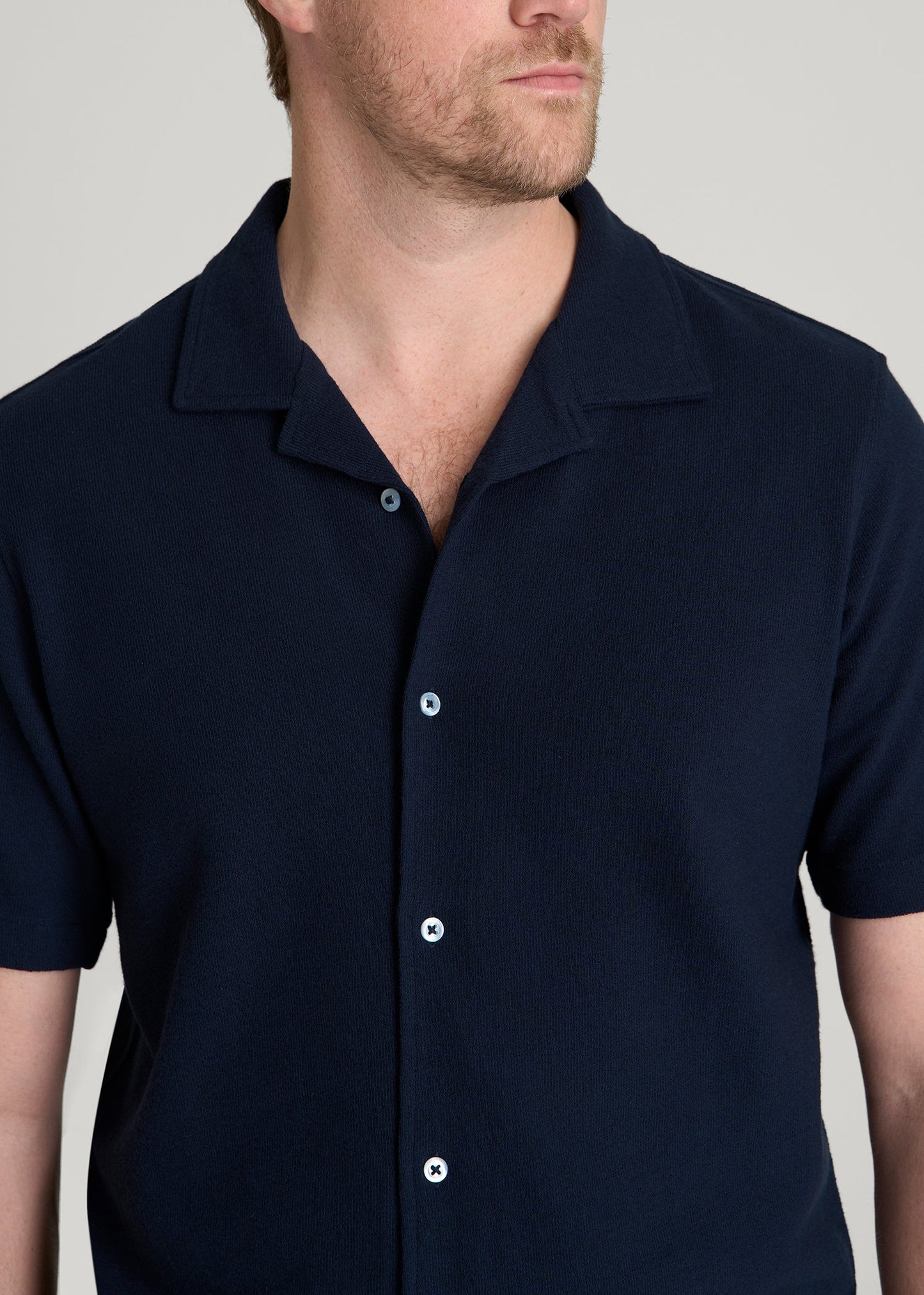 American Tall Men Terry Cotton Polo Cardigan for Tall Men in Patriot Blue
