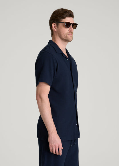 American Tall Men Terry Cotton Polo Cardigan for Tall Men in Patriot Blue