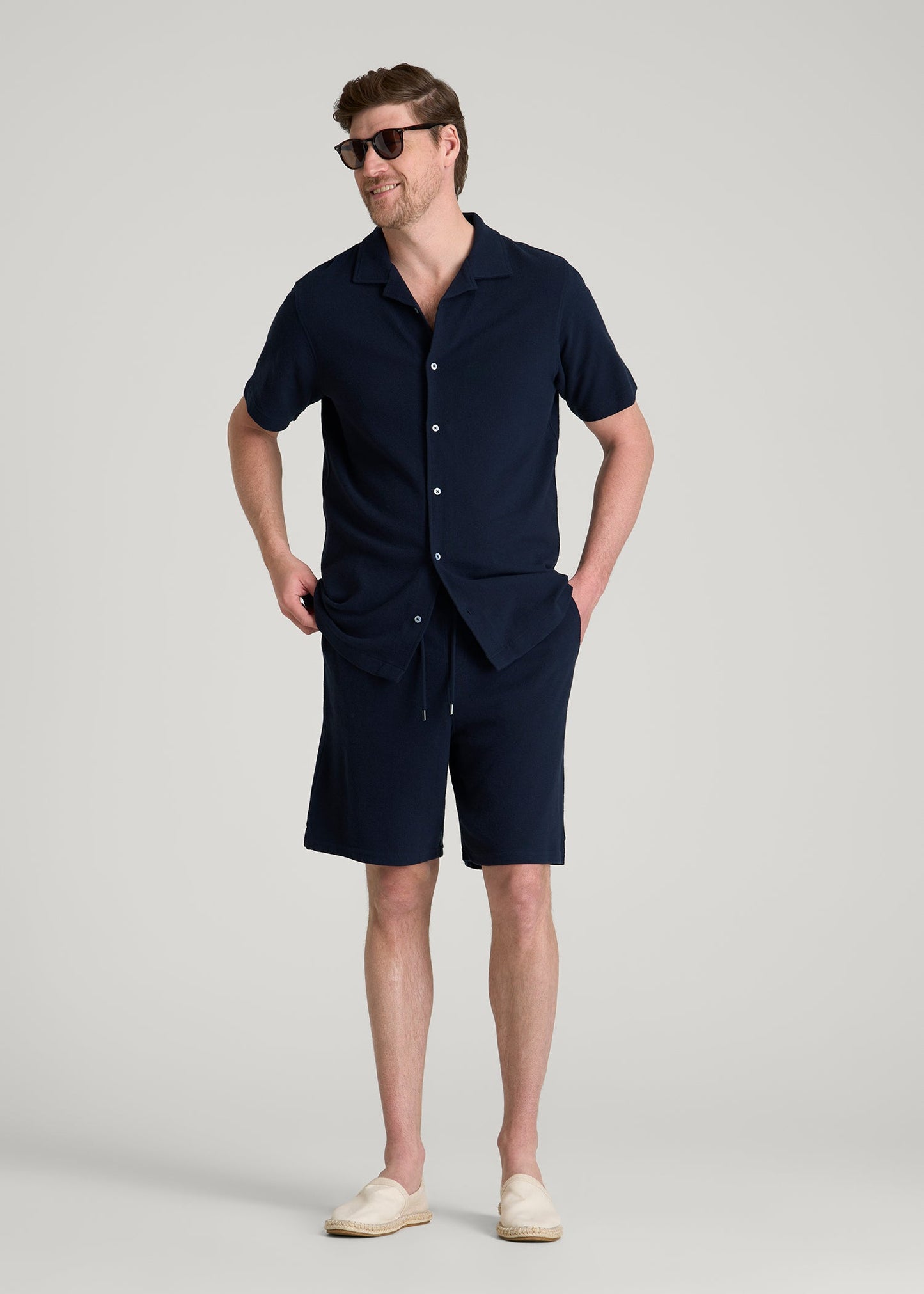 American Tall Men Terry Cotton Polo Cardigan for Tall Men in Patriot Blue
