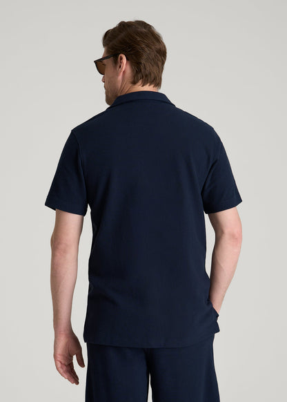 American Tall Men Terry Cotton Polo Cardigan for Tall Men in Patriot Blue