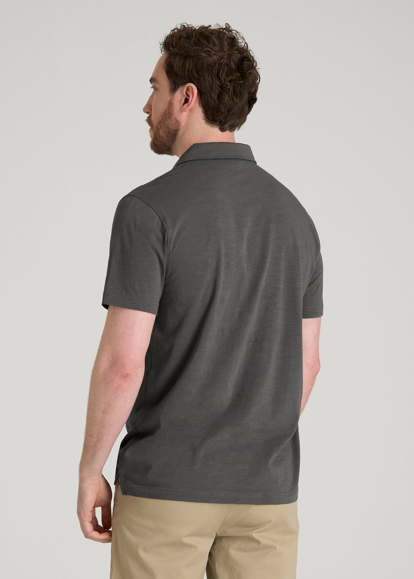 American Tall Men Slub Knit Polo with Pocket for Tall Men in Steel Grey