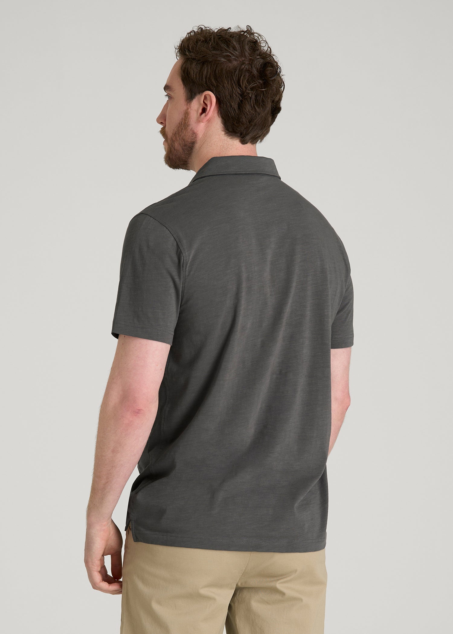American Tall Men Slub Knit Polo with Pocket for Tall Men in Steel Grey