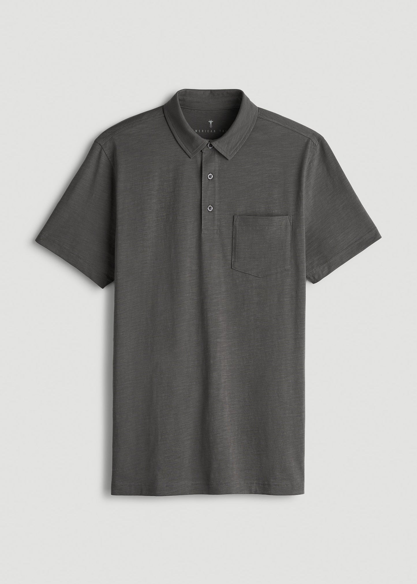 American Tall Men Slub Knit Polo with Pocket for Tall Men in Steel Grey