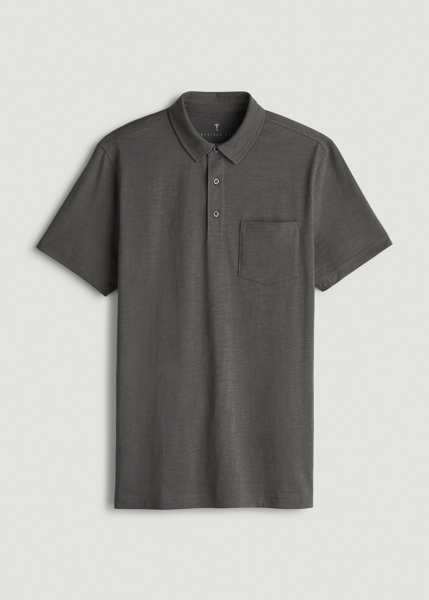 American Tall Men Slub Knit Polo with Pocket for Tall Men in Steel Grey