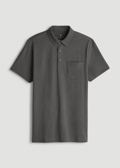 American Tall Men Slub Knit Polo with Pocket for Tall Men in Steel Grey