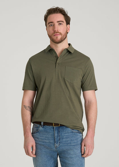 American Tall Men Slub Knit Polo with Pocket for Tall Men in Olive