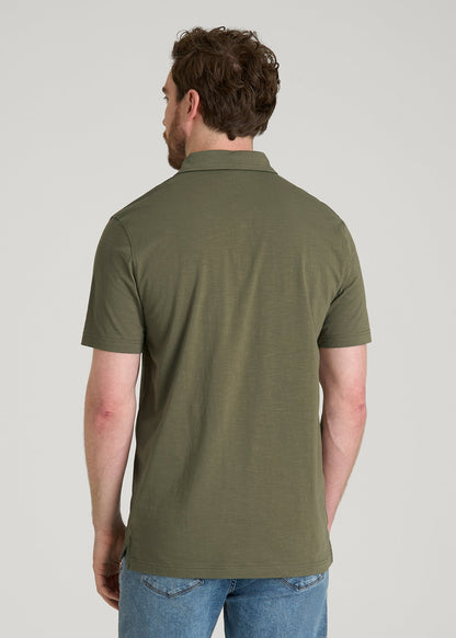 American Tall Men Slub Knit Polo with Pocket for Tall Men in Olive