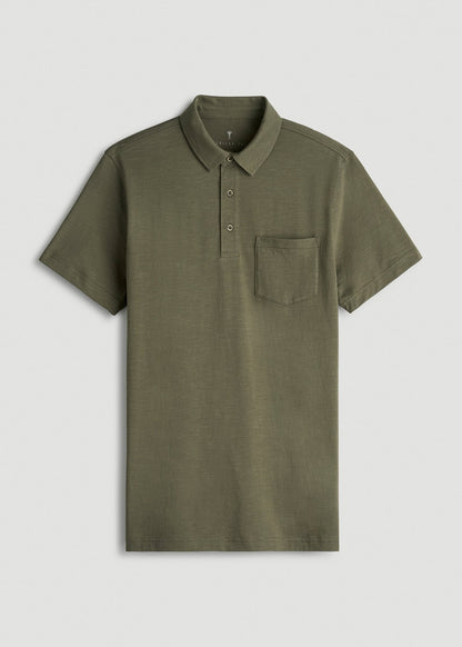 American Tall Men Slub Knit Polo with Pocket for Tall Men in Olive