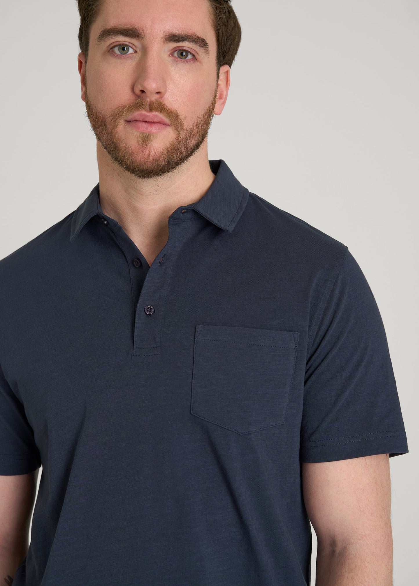 American Tall Men Slub Knit Polo with Pocket for Tall Men in Navy