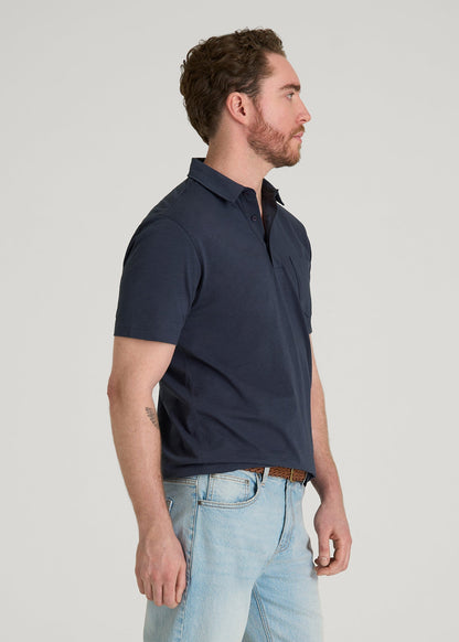 American Tall Men Slub Knit Polo with Pocket for Tall Men in Navy