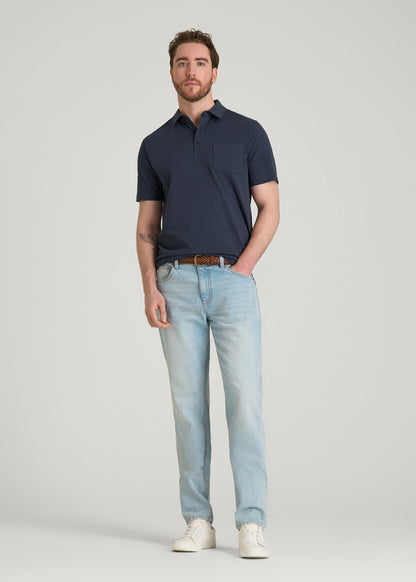 American Tall Men Slub Knit Polo with Pocket for Tall Men in Navy