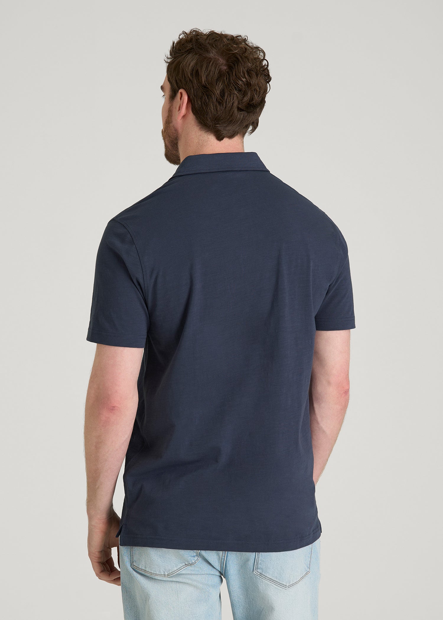 American Tall Men Slub Knit Polo with Pocket for Tall Men in Navy